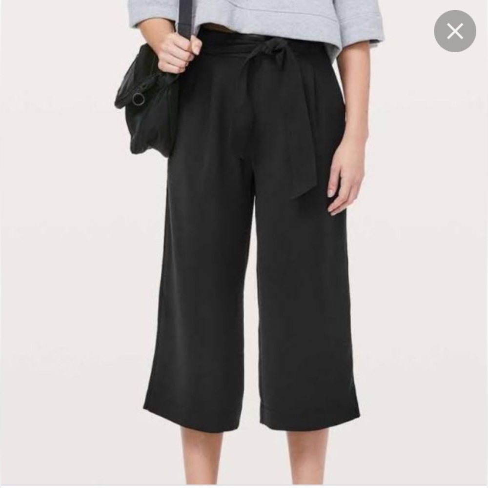 Lululemon Black Noir Crop Wide Leg Tie Waist Pants
